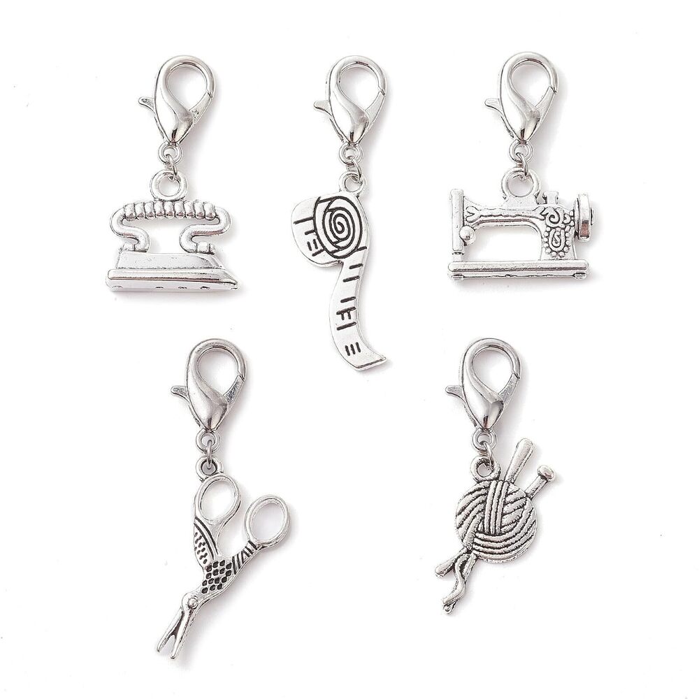 2898 100 pcs Sewing Theme Metal Clip on Charms Measuring Tape Scissors Yarn